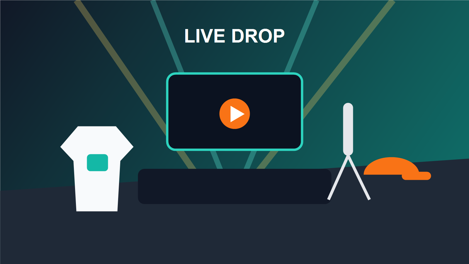 Studio stream stage with merch display